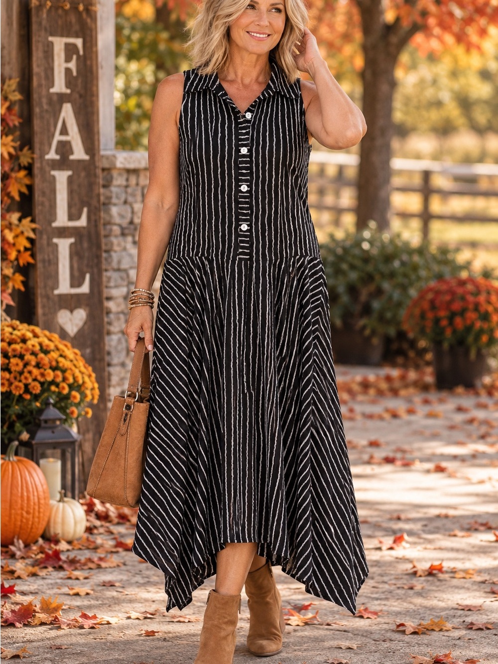 Gabby Skye Black and White Pinstripe Handkerchief-Hem Midi Dress - Picture 2 of 5